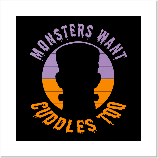 Monsters Want Cuddles Too Sunset Halloween Funny Wall Art by Black Ice Design